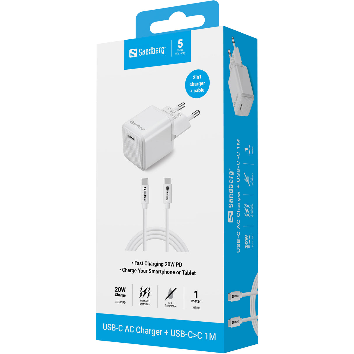 Sandberg USB-C AC Charger +USB-C>C 1M