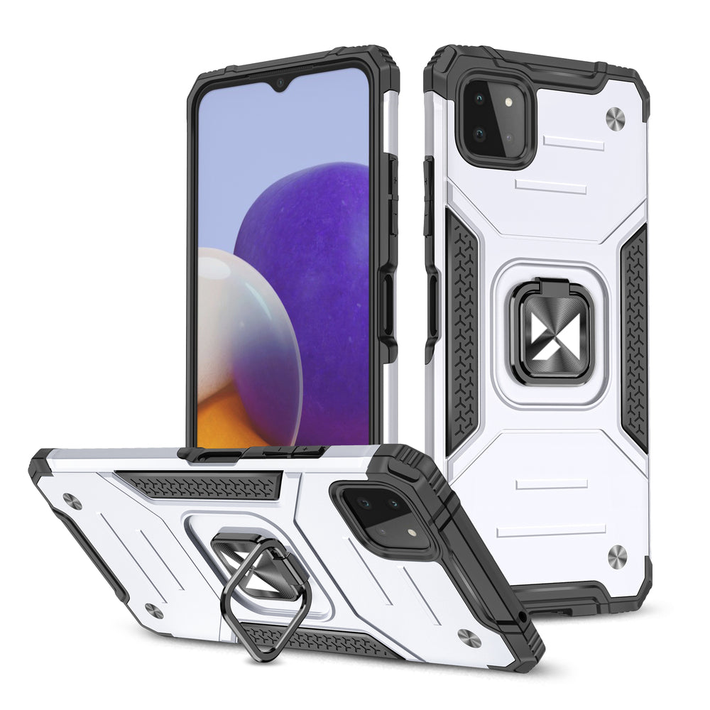 Wozinsky Ring Armor Case Kickstand Tough Rugged Cover til Samsung Galaxy A22 4G sølv