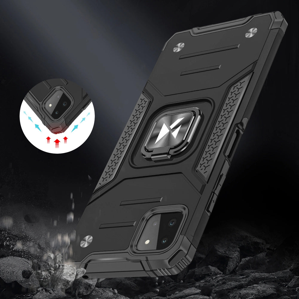 Wozinsky Ring Armor Case Kickstand Tough Rugged Cover til Samsung Galaxy A22 4G sølv