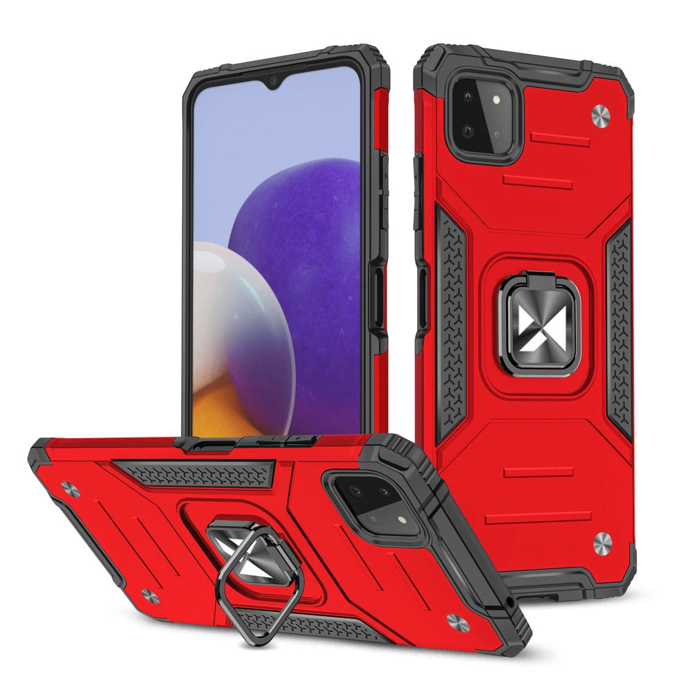 Wozinsky Ring Armor Case Kickstand Tough Rugged Cover til Samsung Galaxy A22 4G rød