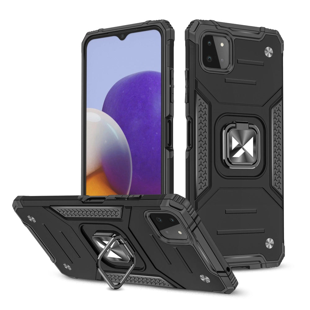 Wozinsky Ring Armor Case Kickstand Tough Rugged Cover til Samsung Galaxy A22 4G sort