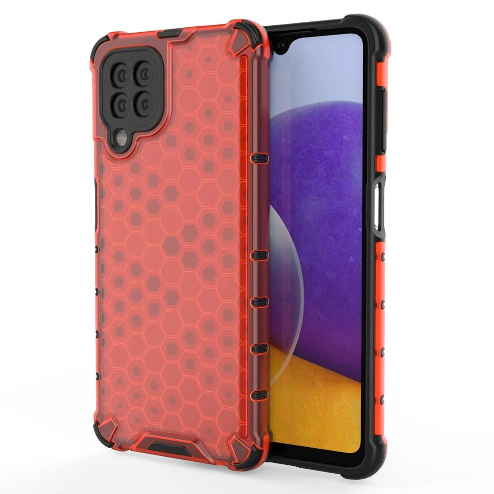 Honeycomb Case rustning med TPU Bumper til Samsung Galaxy A22 4G rød