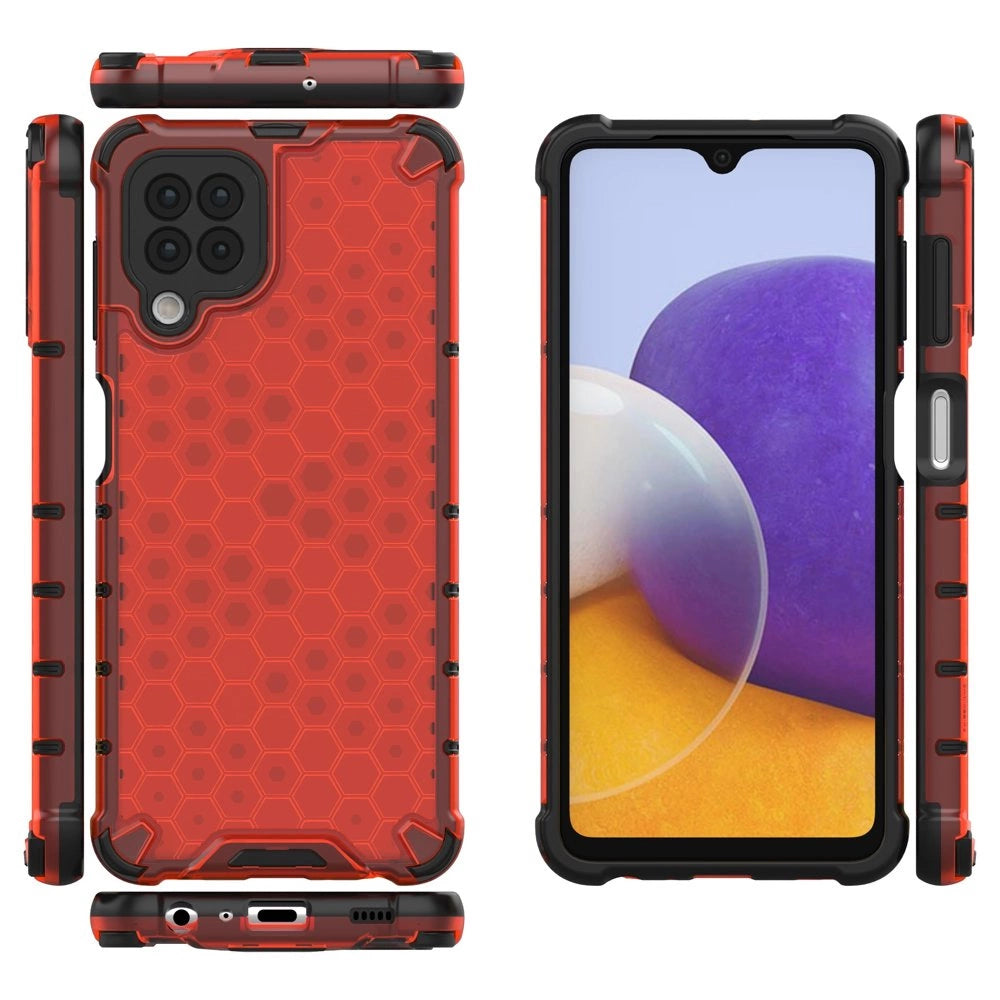 Honeycomb Case rustning med TPU Bumper til Samsung Galaxy A22 4G rød