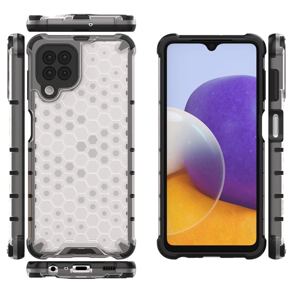 Honeycomb Case rustning med TPU Bumper til Samsung Galaxy A22 4G gennemsigtig