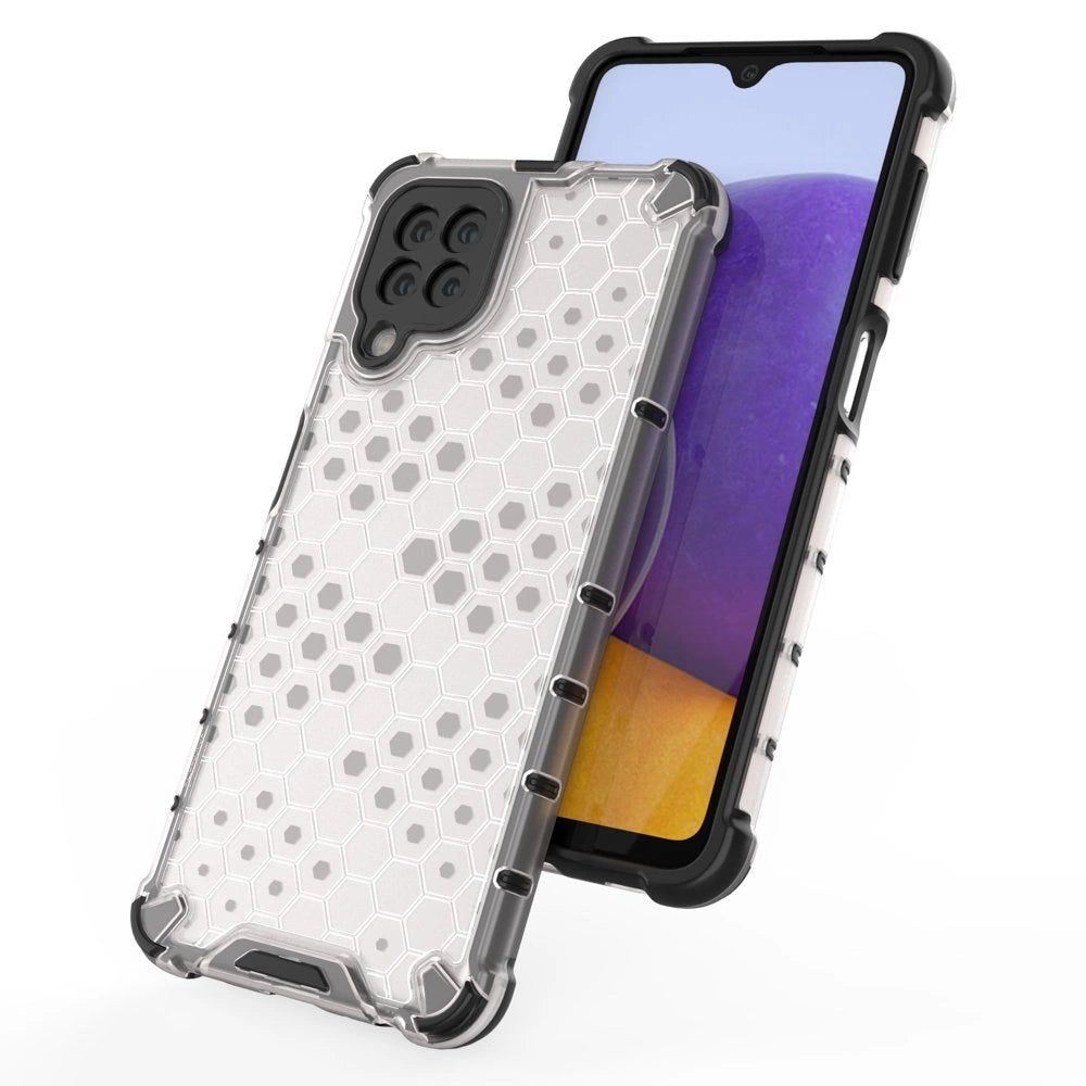 Honeycomb Case rustning med TPU Bumper til Samsung Galaxy A22 4G gennemsigtig
