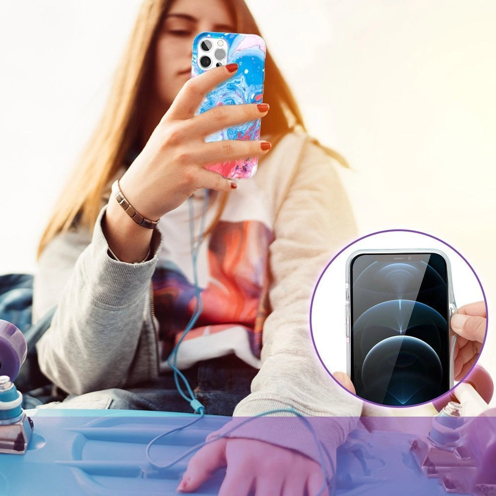 Kingxbar Watercolor Series farve tilfælde til iPhone 12 Pro Max Blå-rosa