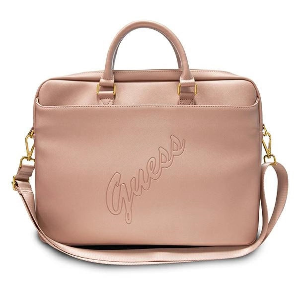Guess Saffiano Script 16" Laptop Bag - Pink