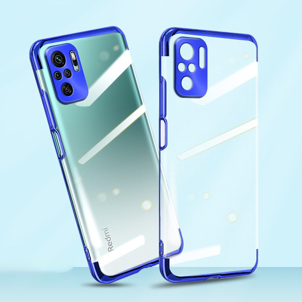 Clear Color Case Gel TPU Electroplating Frame Cover til Xiaomi Redmi Note 10 5G / Poco M3 Pro blå
