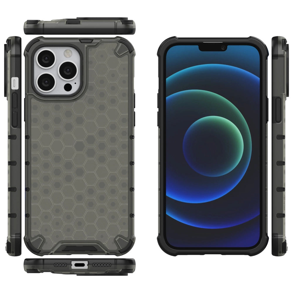 Honeycomb Case armor cover med TPU Bumper til iPhone 13 Pro Max sort