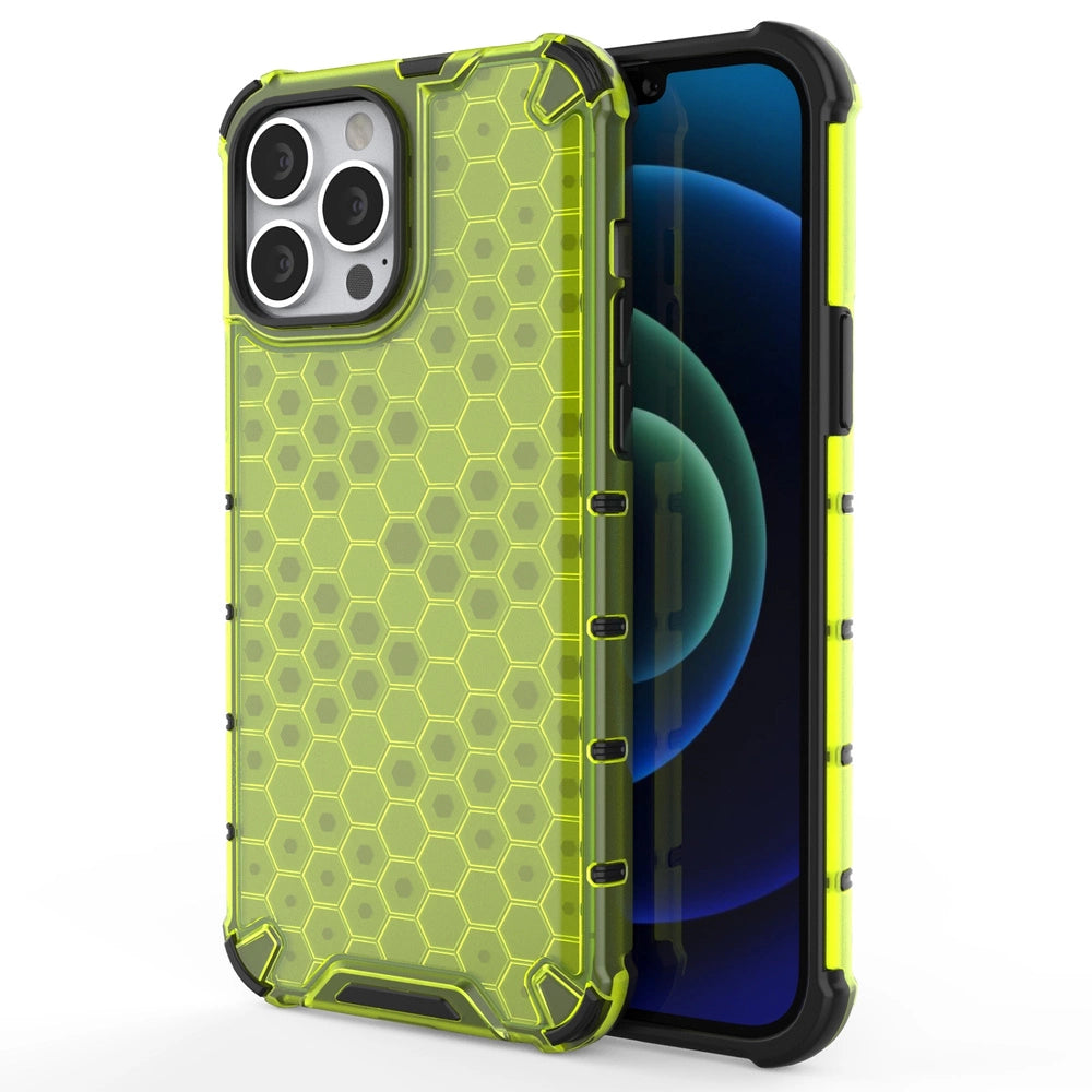 Honeycomb Case armor cover med TPU Bumper til iPhone 13 Pro Max grøn