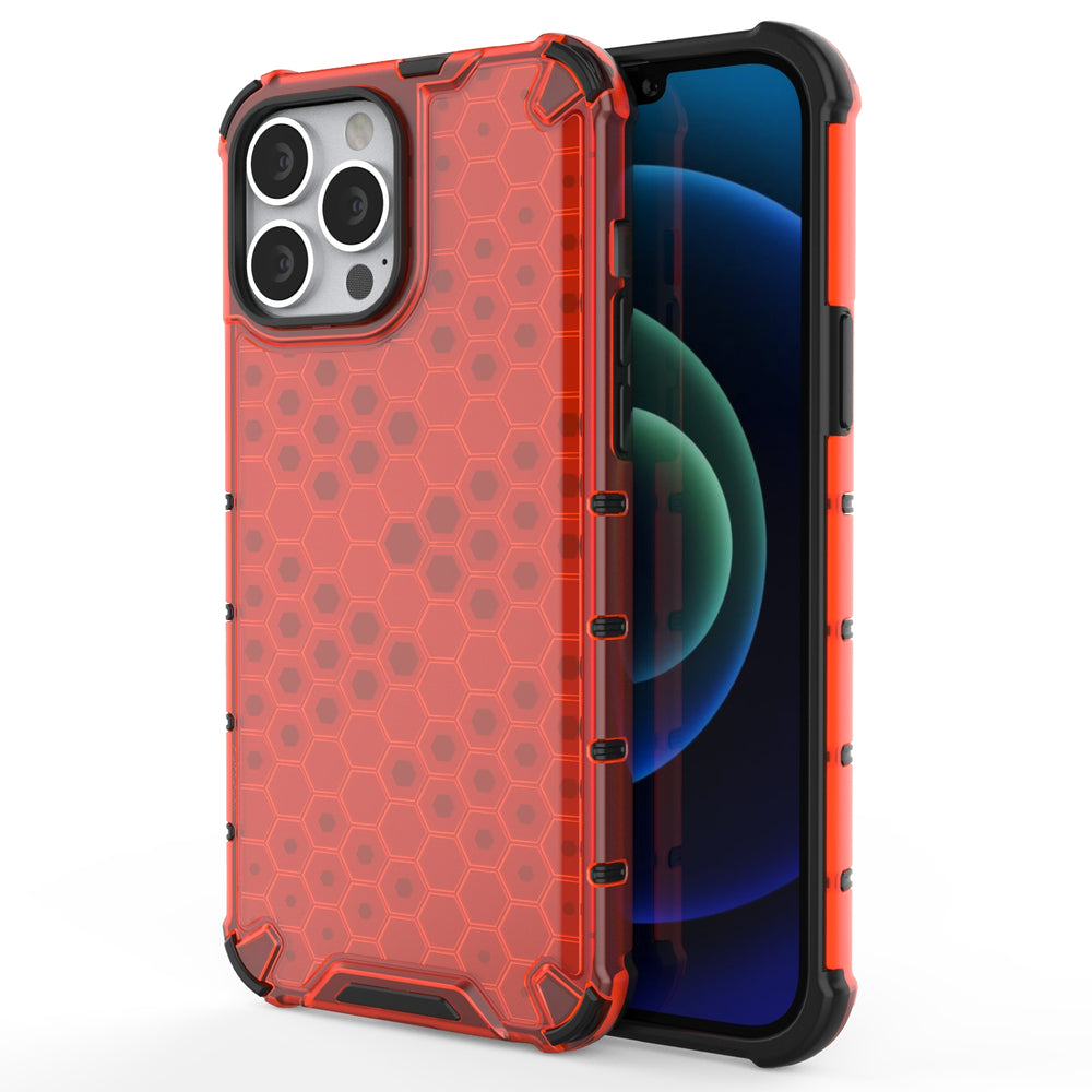 Honeycomb Case armor cover med TPU Bumper til iPhone 13 Pro Max rød