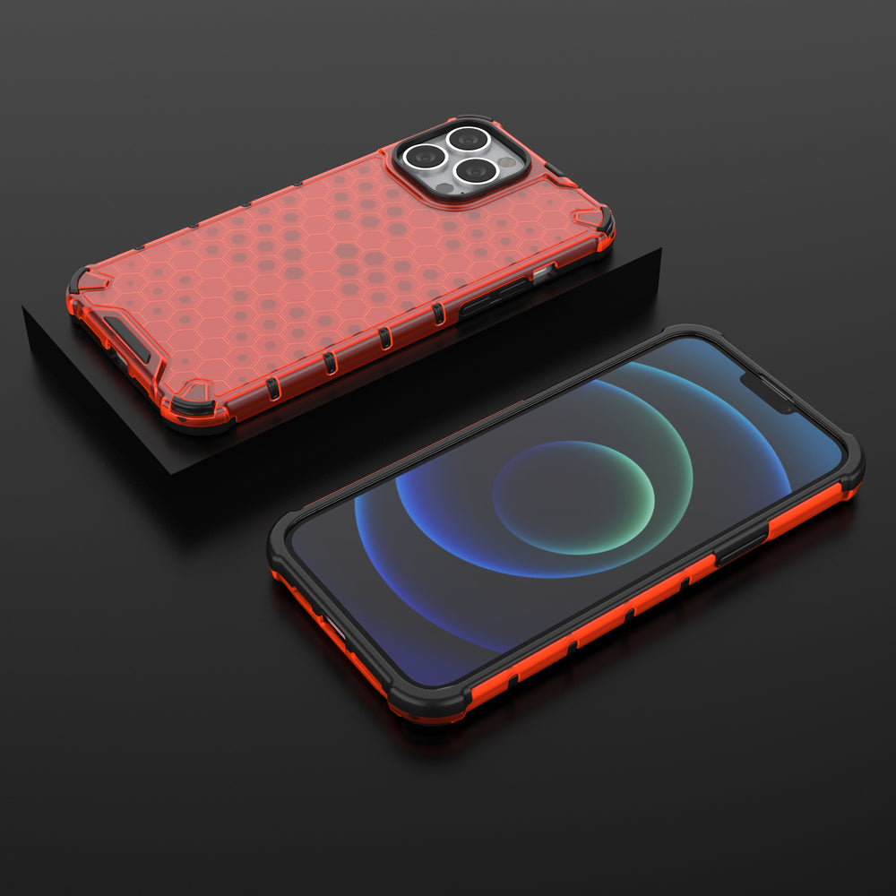 Honeycomb Case armor cover med TPU Bumper til iPhone 13 Pro Max rød