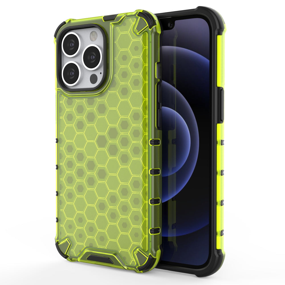 Honeycomb Case armor cover med TPU Bumper til iPhone 13 Pro grøn