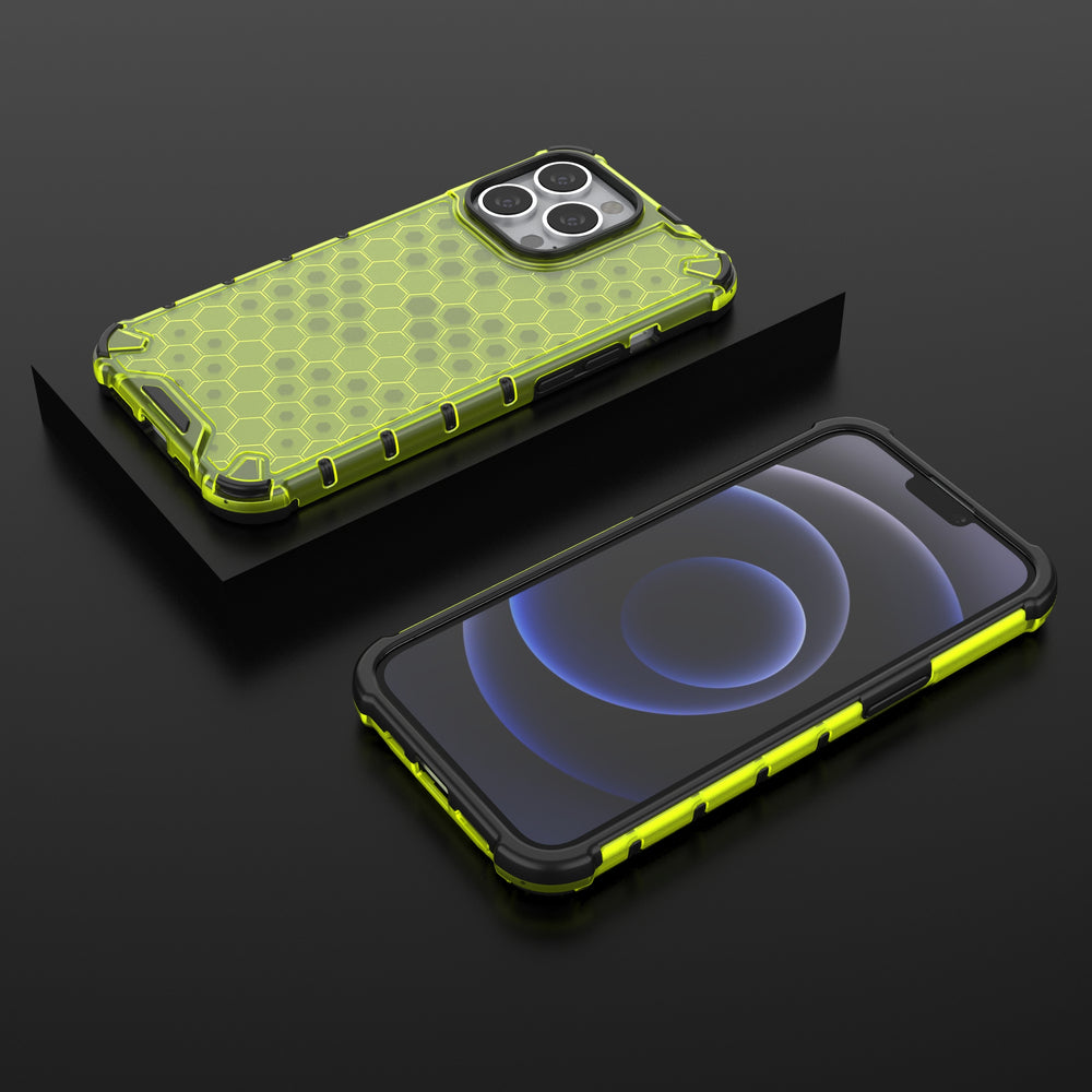 Honeycomb Case armor cover med TPU Bumper til iPhone 13 Pro grøn