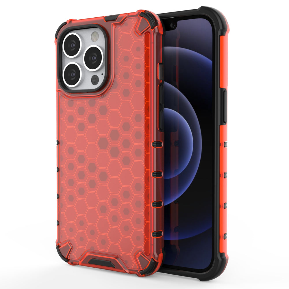 Honeycomb Case armor cover med TPU Bumper til iPhone 13 Pro rød