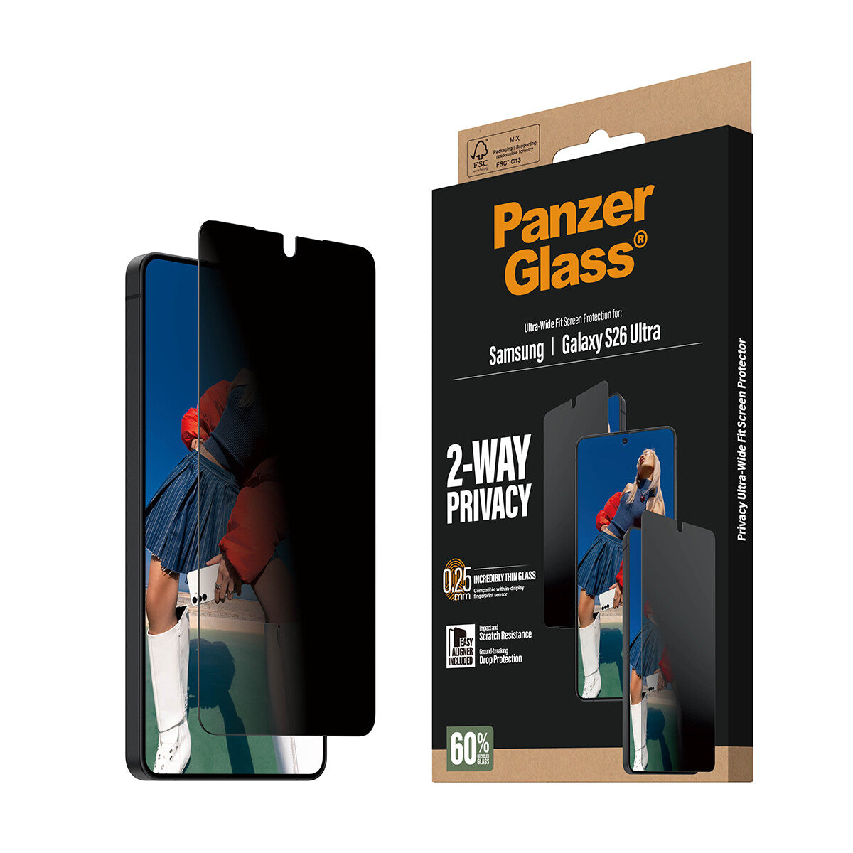 PanzerGlass ® 2-Way Privacy Skærmbeskyttelse Samsung Galaxy S26 Ultra | Ultra-Wide Fit m. EasyAligner