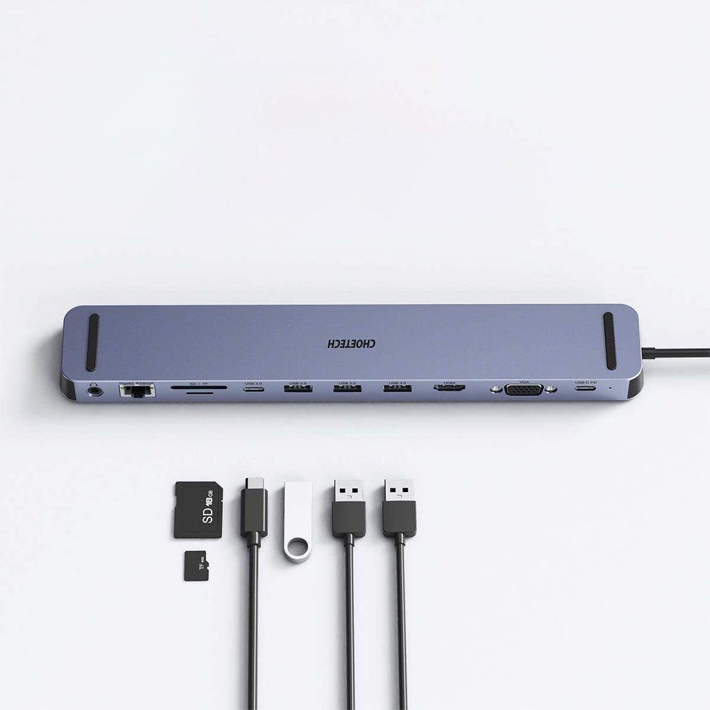 Choetech docking station multifunktionsadapter HUB USB Type C 11in1 100W PD grå (HUB-M20)