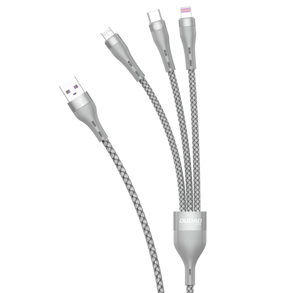 Dudao 3in1 USB-kabel - Lightning / microUSB / USB Type C 65W 1.2m grå (L20X)
