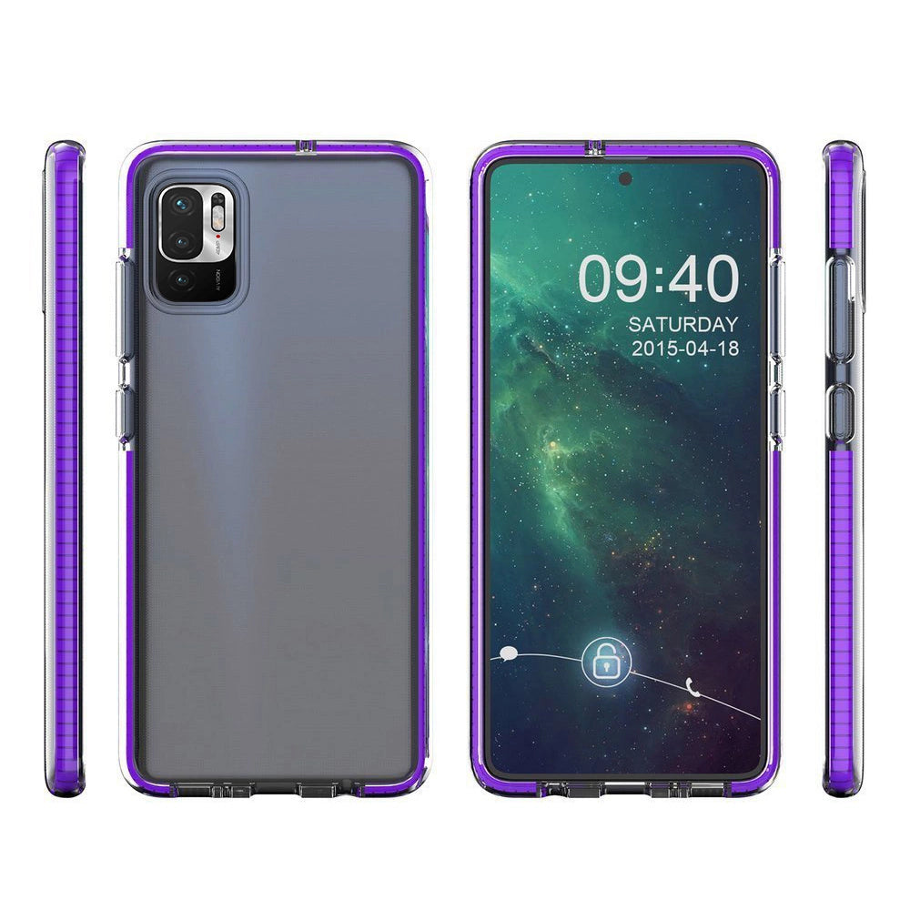 Spring Case klar TPU gel beskyttende cover med farverig ramme til Xiaomi Redmi Note 10 5G / Poco M3 Pro sort
