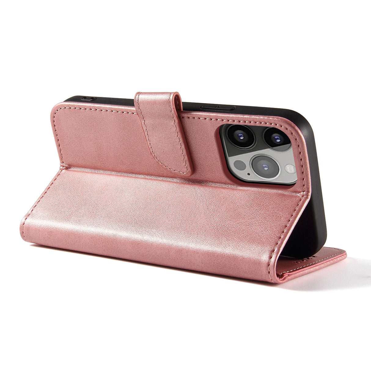 Magnet Case elegant bogreol type sag med kickstand til iPhone 13 Pro Max lyserød