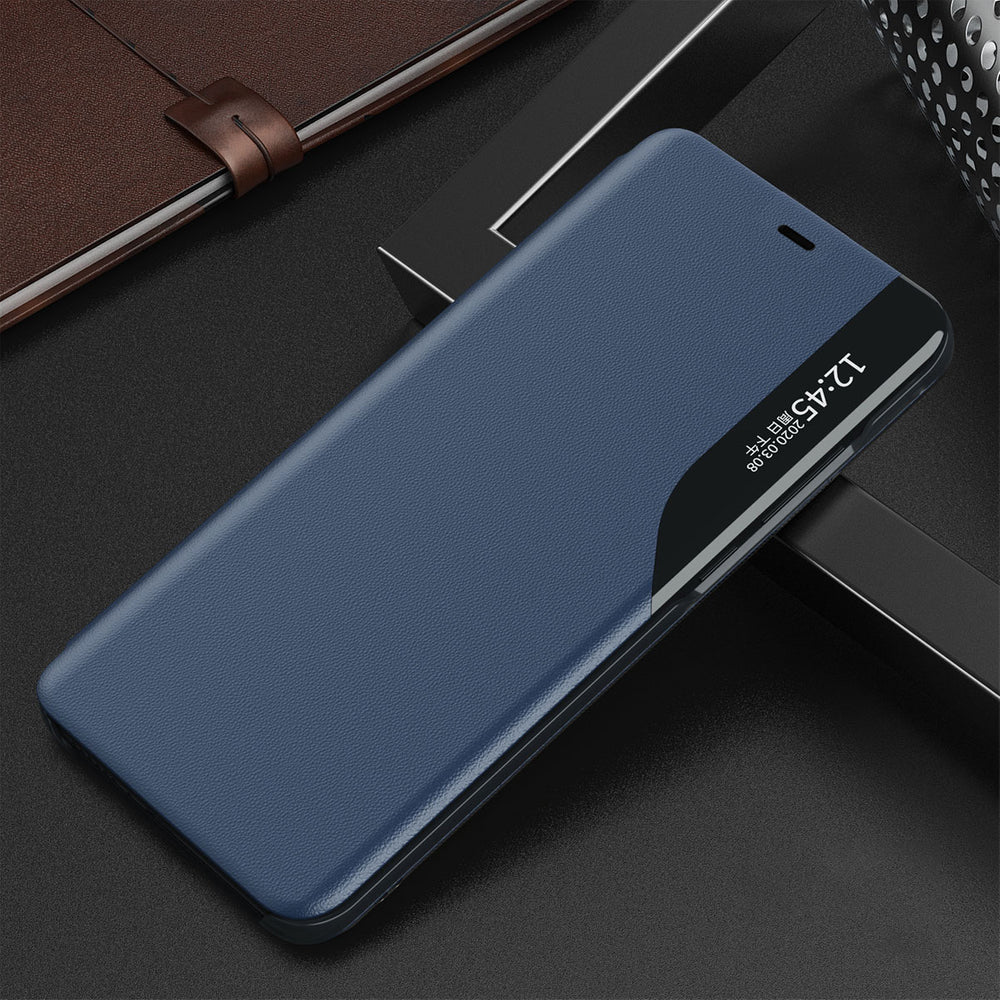 Eco læder View Case elegant bogreol type sag med kickstand til iPhone 13 Pro Max blå