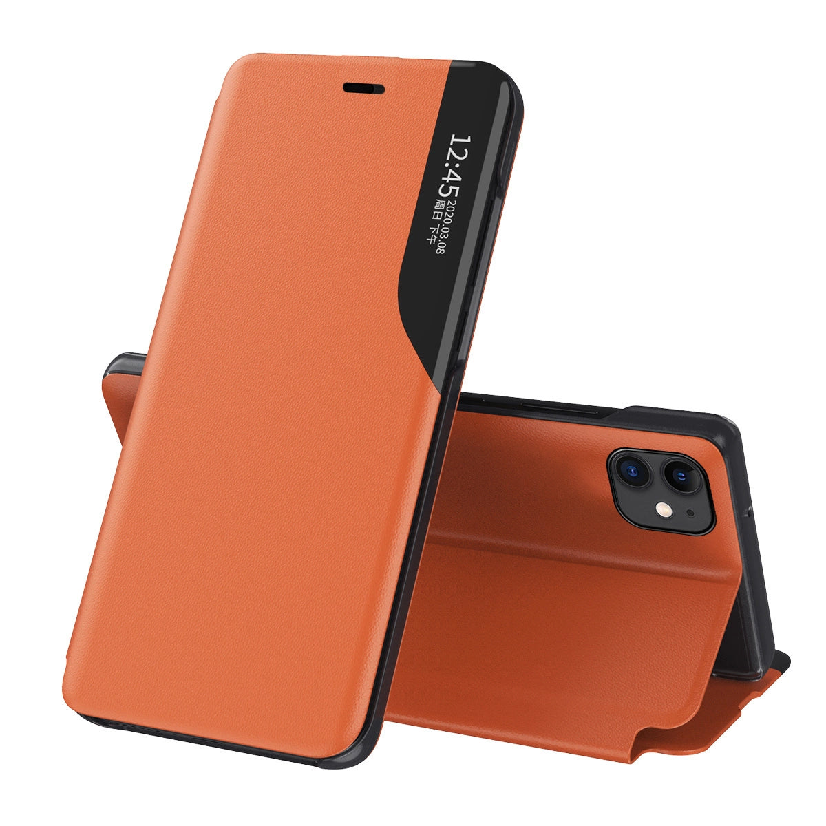 Eco Leather View Case elegant bogreol type sag med kickstand til iPhone 13 Pro orange