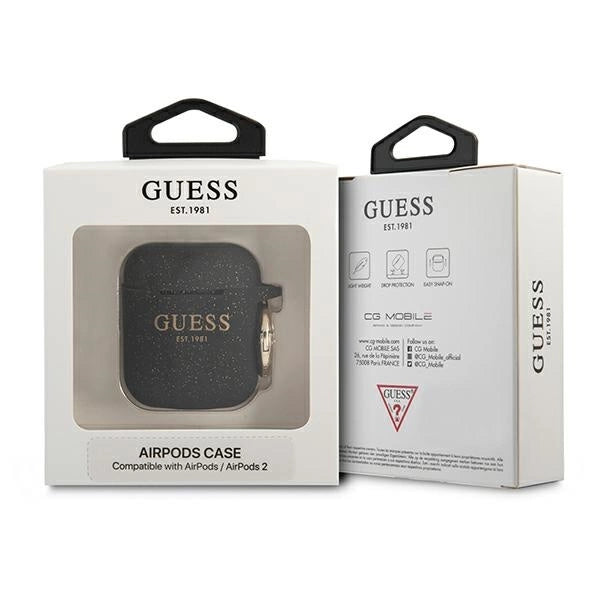 Guess GUA2SGGEK AirPods cover sort/sort Silicone Glitter