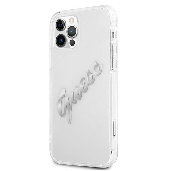 Guess GUHCP12MKTRSVSI iPhone 12/12 Pro 6.1" Gennemsigtig hardcase Vintage Script Silver