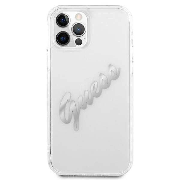 Guess GUHCP12MKTRSVSI iPhone 12/12 Pro 6.1" Gennemsigtig hardcase Vintage Script Silver