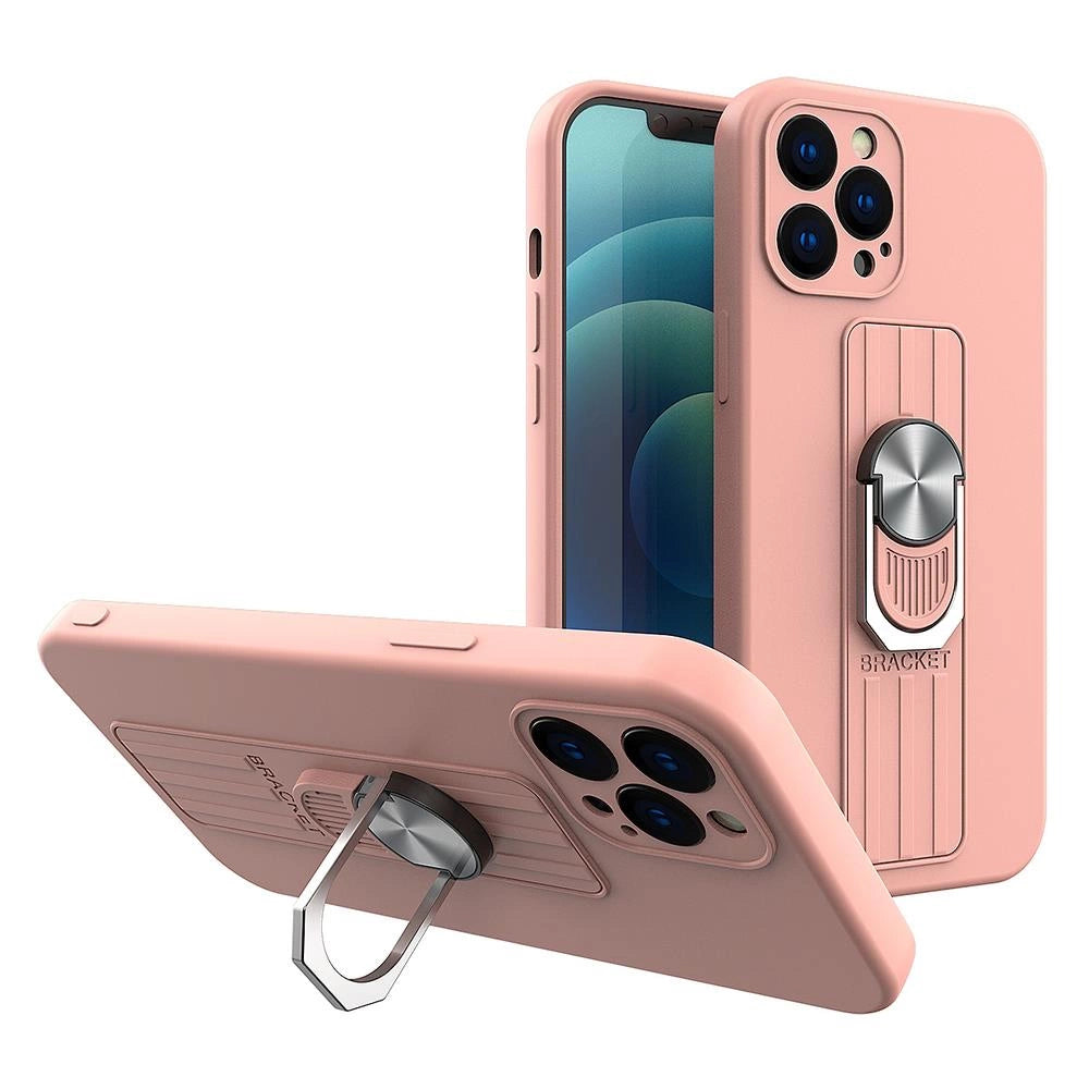 Ring Case silikon-hylster med finger greb og stå for Samsung Galaxy A42 5G pink