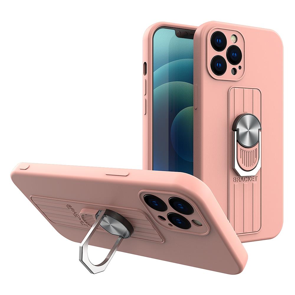 Ringkasse Silikonkasse med fingerring og stativ til Samsung Galaxy S21+ 5G (S21 Plus 5G) Pink