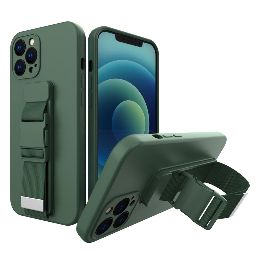 Rope case gel case med en kæde lanyard taske lanyard iPhone 11 Pro mørkegrøn