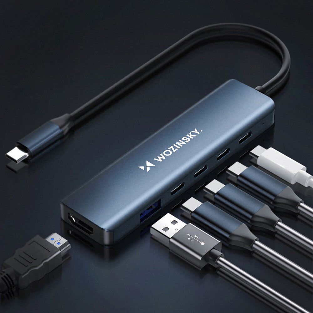 USB-C 6 i 1 Hub Wozinsky WHBC10Y4S Multifunktionel, Aluminium, med 25 cm Kabel - Grå