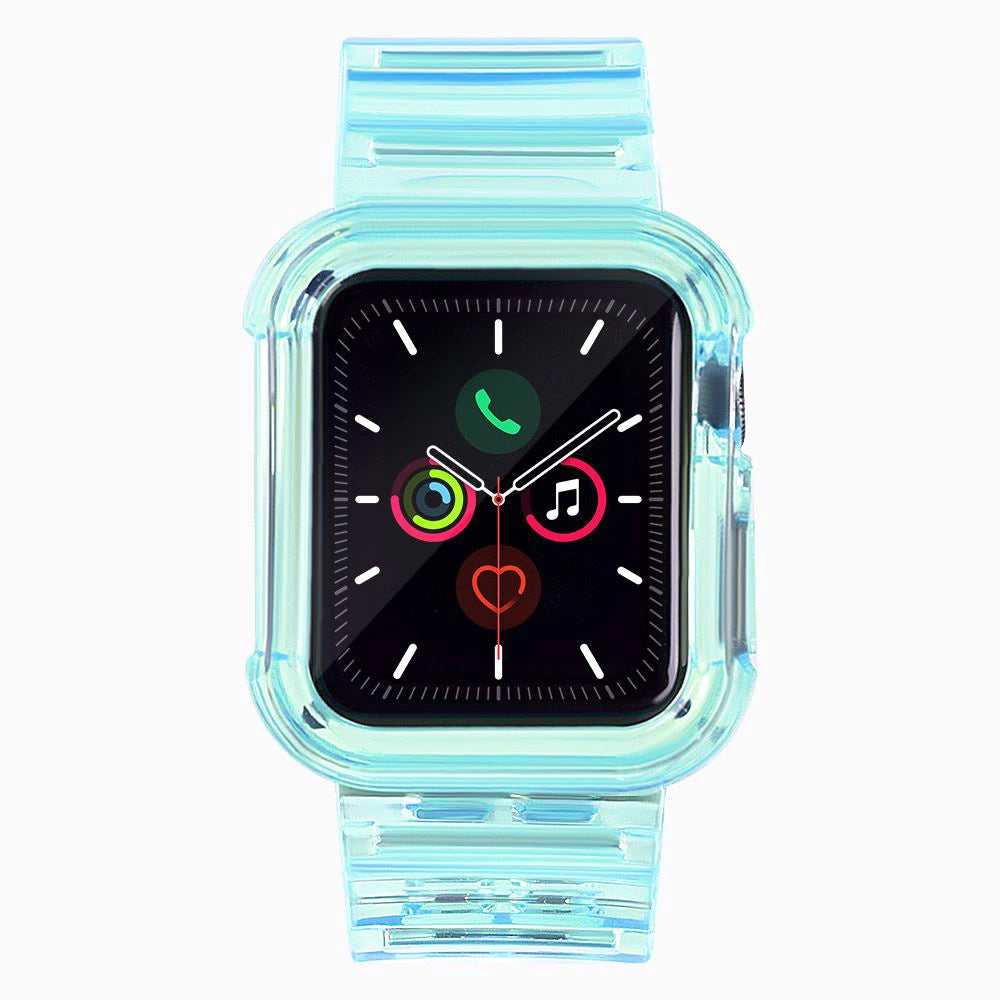 Silicone Band Strap Armbånd Case Strap Light Set til Apple Watch 44mm - Blå