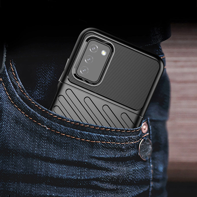 Thunder Case Flexible Tough Rugged Cover TPU Case til Samsung Galaxy A03s sort