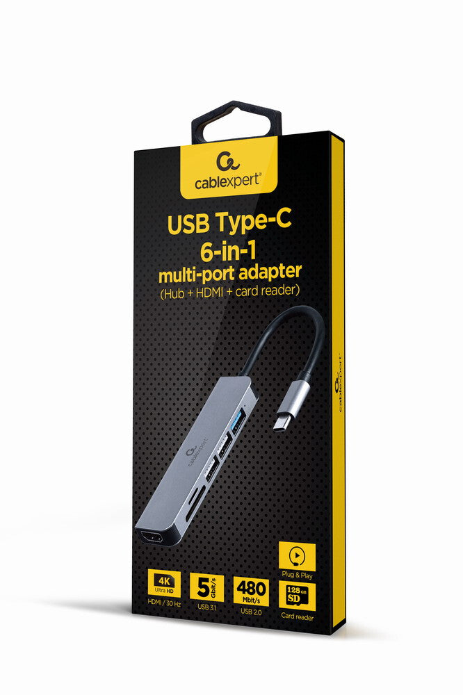 Gembird A-CM-COMBO6-02 dockingstation Ledningsført USB 3.2 Gen 1 (3.1 Gen 1) Type-C Grå