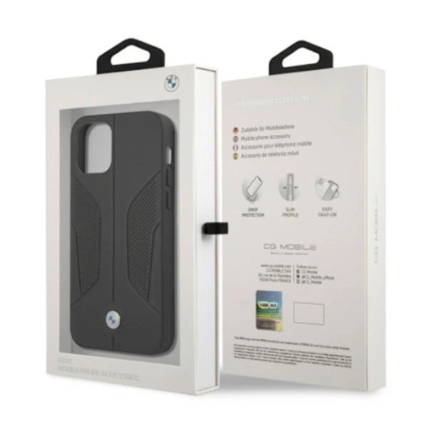 Etui BMW BMHCP12LRSCSK iPhone 12 Pro Max 6,7" sort/sort hårdkasse læder perforeret sider