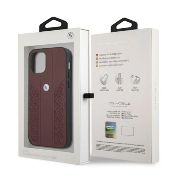 BMW Leather Curve Perforate Case for iPhone 12 Pro Max - Red