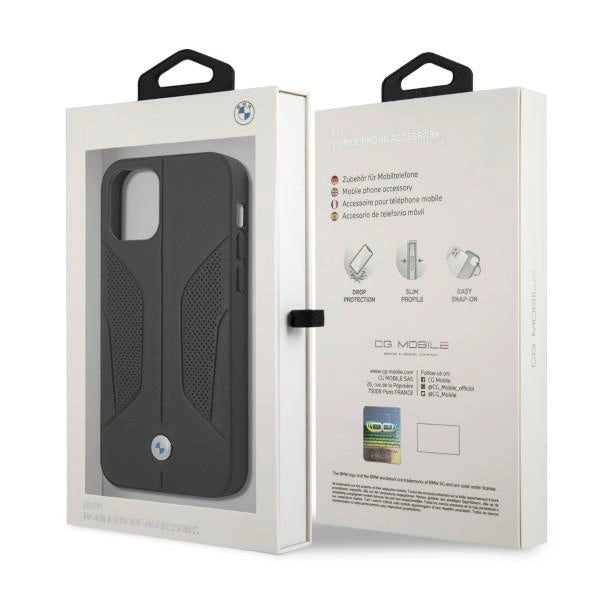 Etui BMW BMHCP12MRSCSK iPhone 12/12 Pro 6,1" sort/sort hårdkasse læder perforeret sider