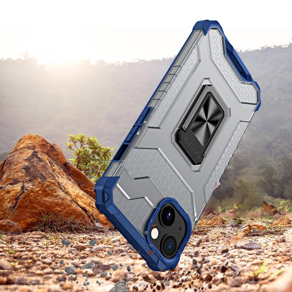 Crystal Ring Case Kickstand Tough Rugged Cover til iPhone 12 mini blå