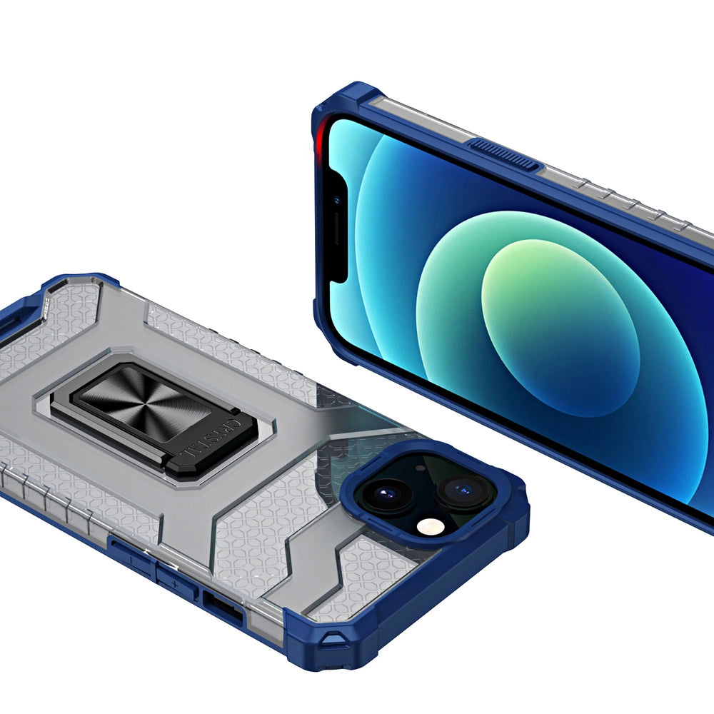 Crystal Ring Case Kickstand Tough Rugged Cover til iPhone 12 mini blå