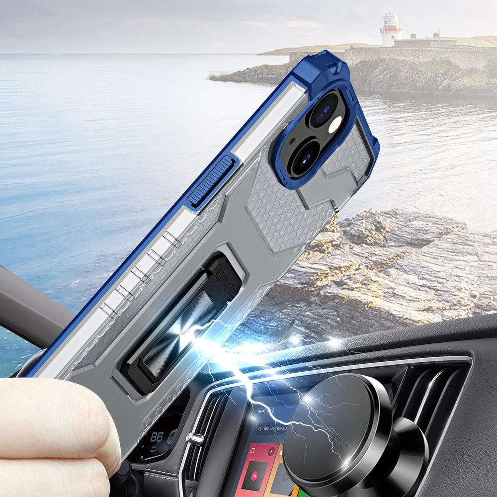 Crystal Ring Case Kickstand Tough Rugged Cover til iPhone 12 blå