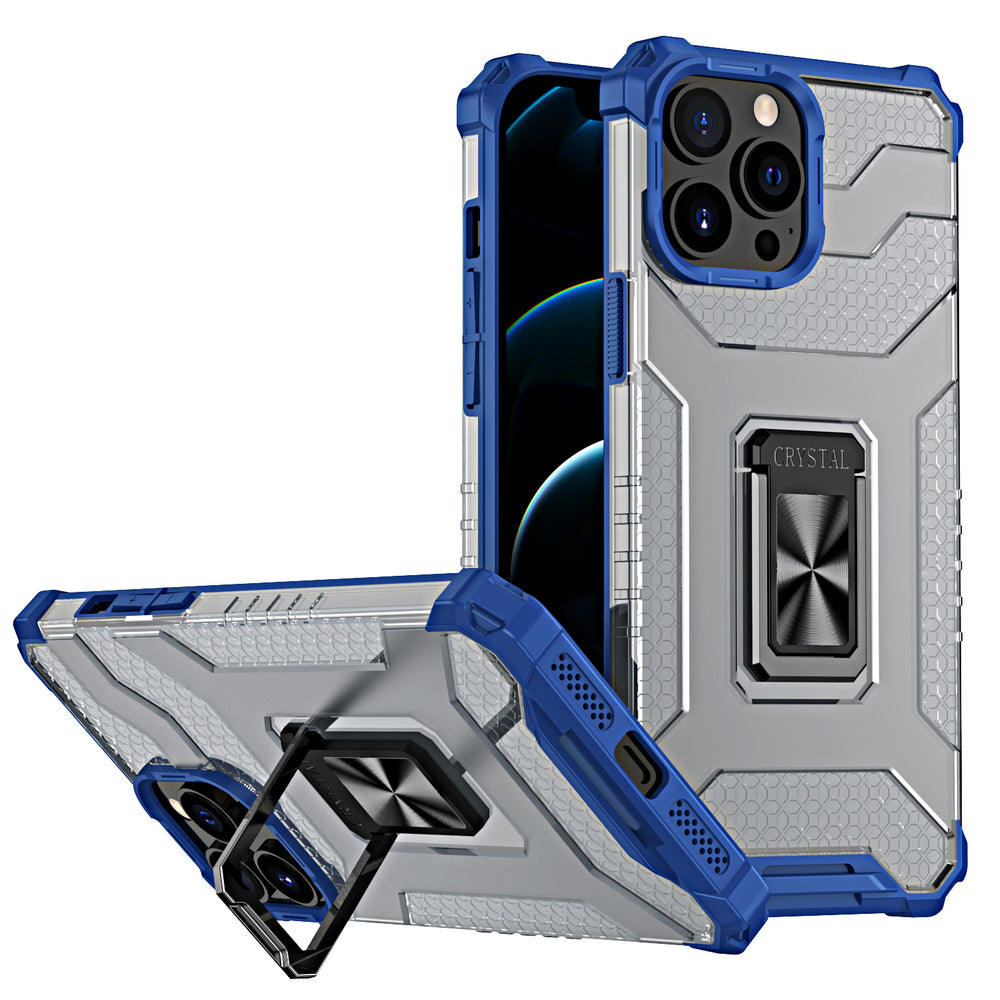 Crystal Ring Case Kickstand Tough Rugged Cover til iPhone 12 Pro Max blå