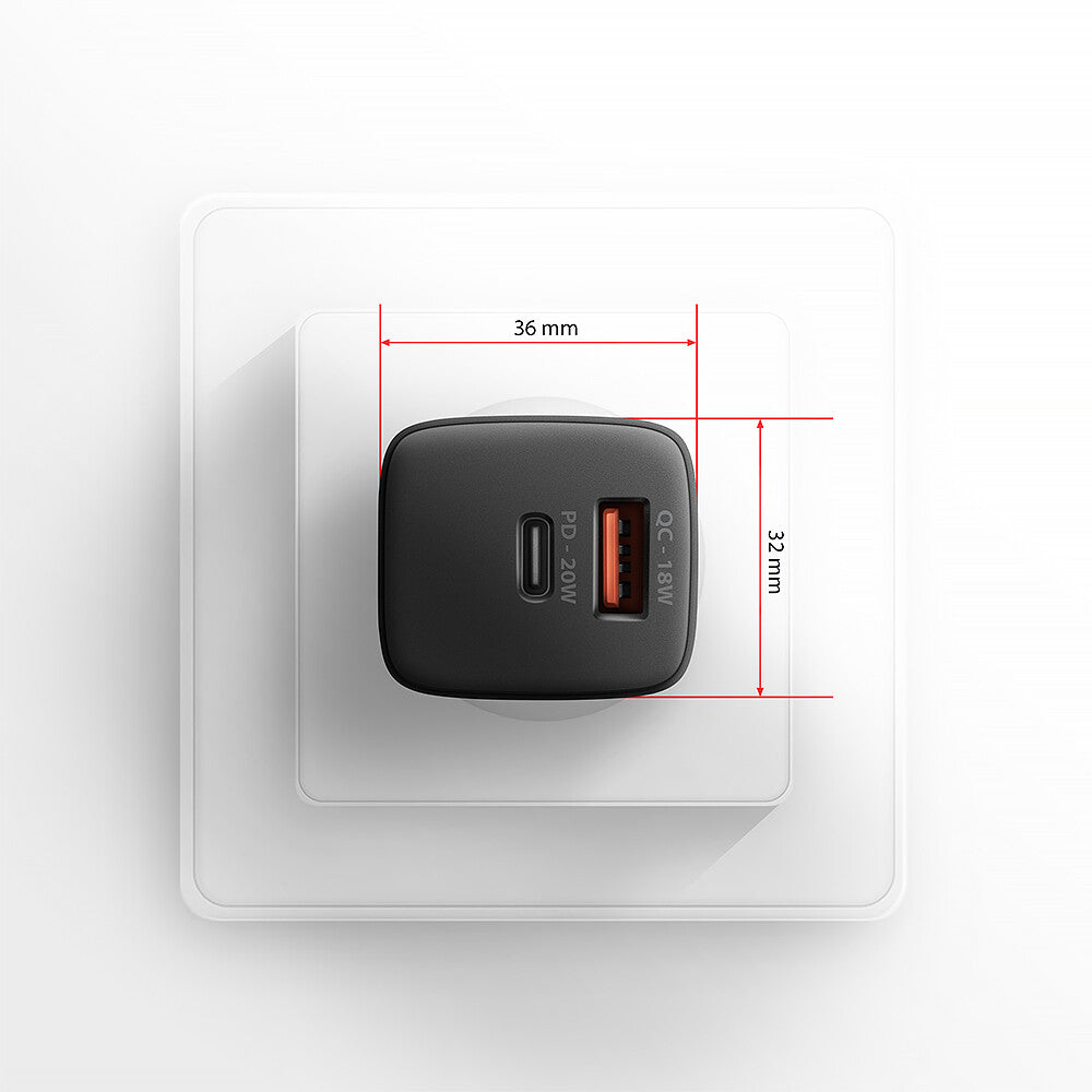 Axagon ACU-PQ20 wall charger QC3.0/AFC/FCP+ PD type-C 20 W - schwarz - USB Typ C Mobiltelefon, Smartphone, SmartWatch, Tablet, Universel Sort Vekselstrøm Hurtig opladning Indendørs