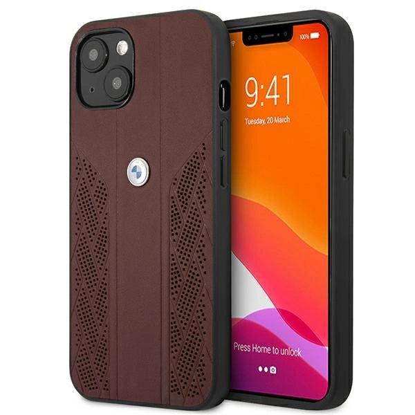 BMW Leather Curve Perforate Case for iPhone 13 - Red