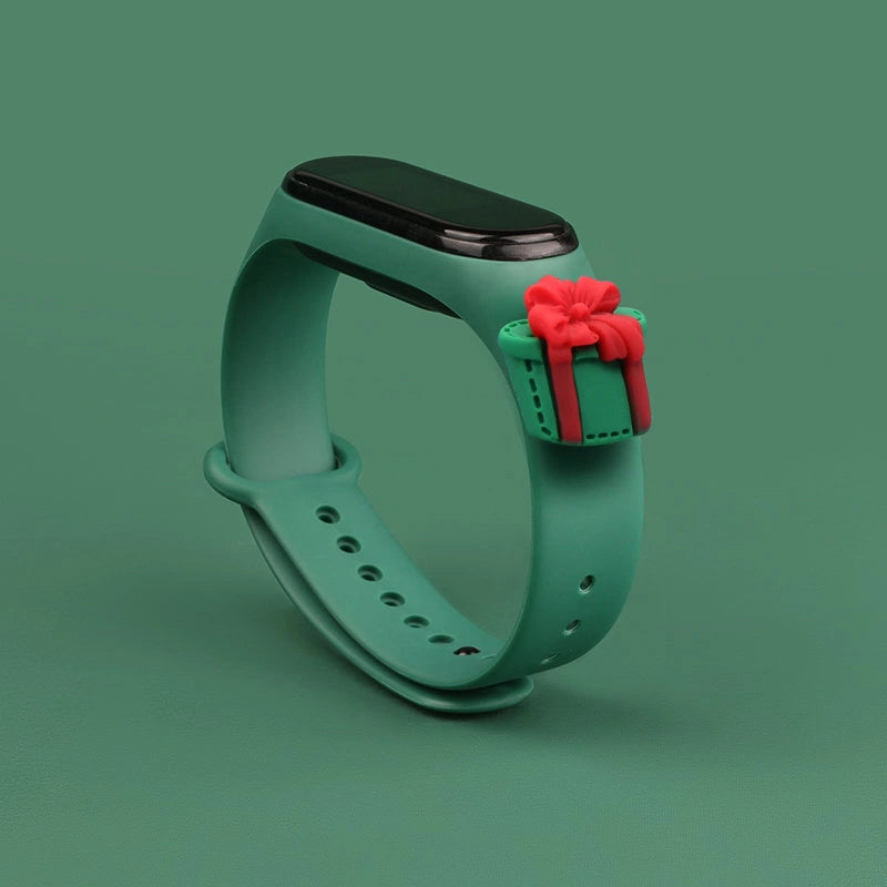 Strap Xmas til Xiaomi Mi Band 3 / 4 Jul Silicone Strap Armbånd med Gave - Mørk Grøn
