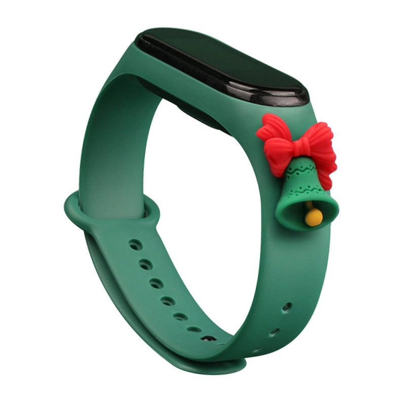 Strap Xmas til Xiaomi Mi Band 3 / 4 Jul Silicone Strap Armbånd med Bell - mørk grøn