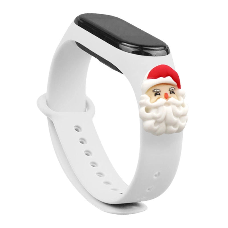 Strap Xmas til Xiaomi Mi Band 3 / 4 Christmas Silicone Armbånd Strap med julemand - hvid