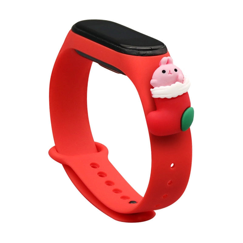 Strap Xmas til Xiaomi Mi Band 3 / 4 Jul Silicone Strap Armbånd med Sock - Rød