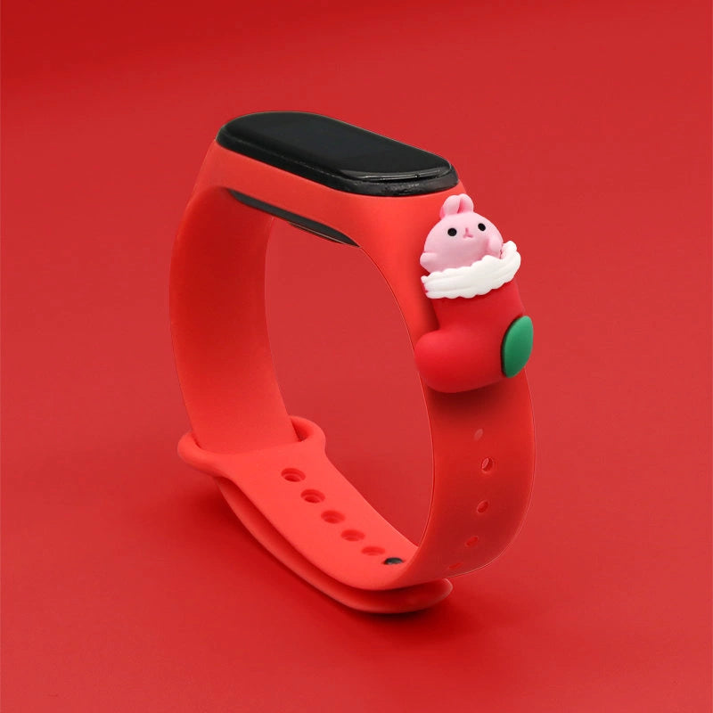 Strap Xmas til Xiaomi Mi Band 3 / 4 Jul Silicone Strap Armbånd med Sock - Rød